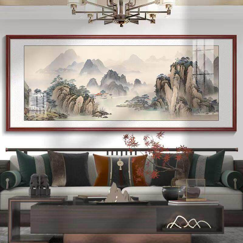 江山如画 画山水客厅新中式沙发背景墙挂画 画茶室办公室流水生财