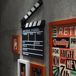 高分子002工业风发光装饰画框LED灯带照片墙组合相框墙钟表复古