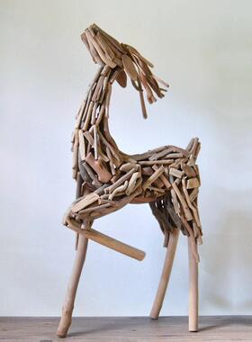 手工木质发光鹿摆件招财落地客厅工艺礼品摆饰橱窗店铺装饰乔迁结