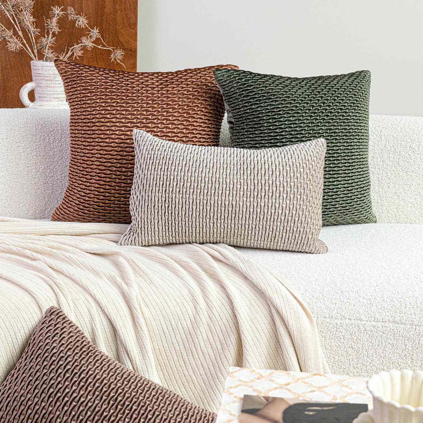 中古风现代轻奢肌理感绗缝靠垫抱枕 样板房家用客厅沙发方枕腰枕