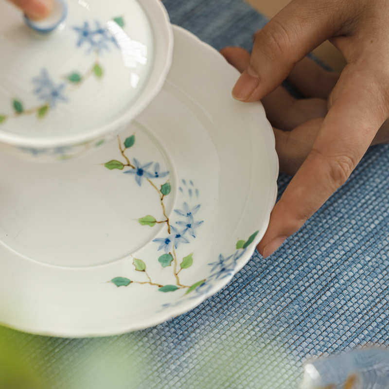 底托手绘述花边泥人白瓷建水釉高足芽茶托蓝盖碗下彩 小壶六方承,餐饮具,茶盘,淘宝优惠券,粉丝福利购,淘宝优惠卷