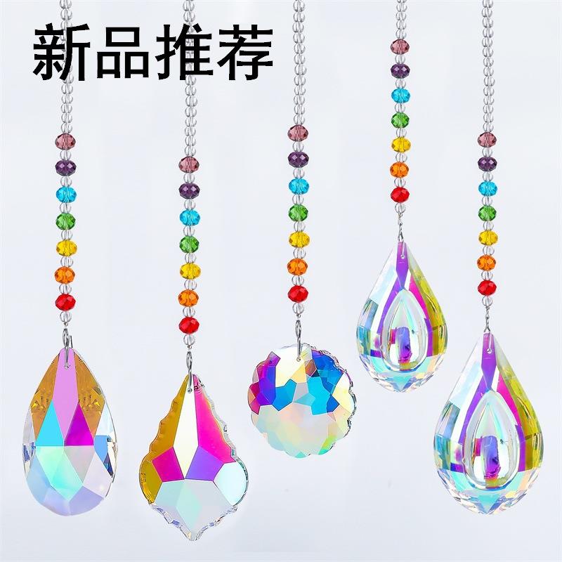 跨境K9彩色水晶挂饰DIY 50 63 76水晶琵琶吊坠链条挂件新品