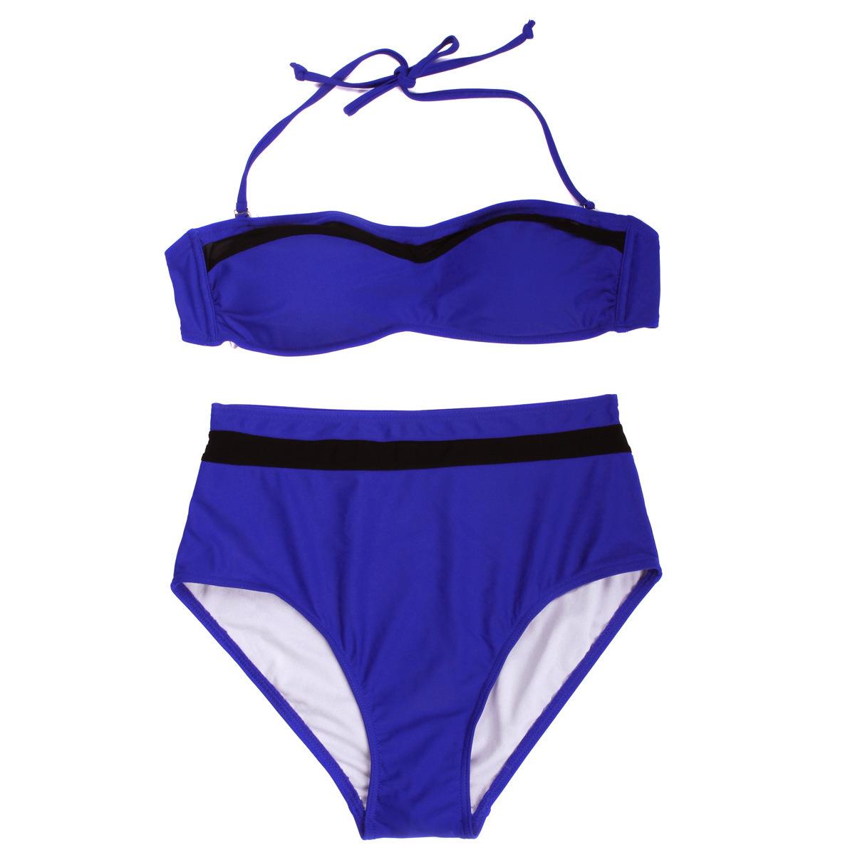 Sexy royal blue mesh high waist split swimsuit