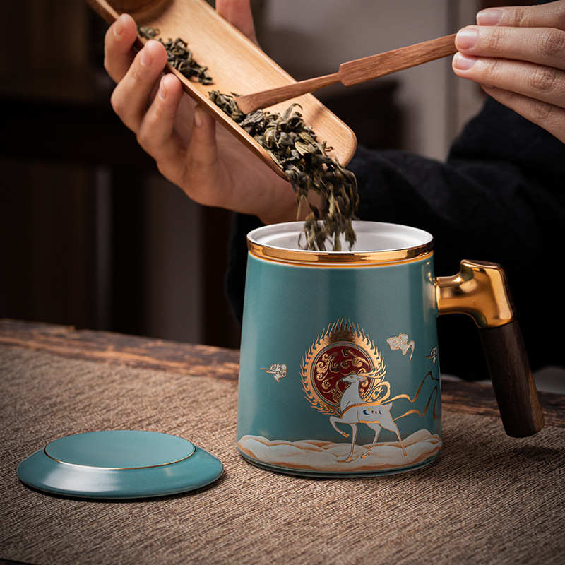 【瑞喆堂】一鹿高升陶瓷泡茶杯大容量茶水分离办公室送礼茶杯套装