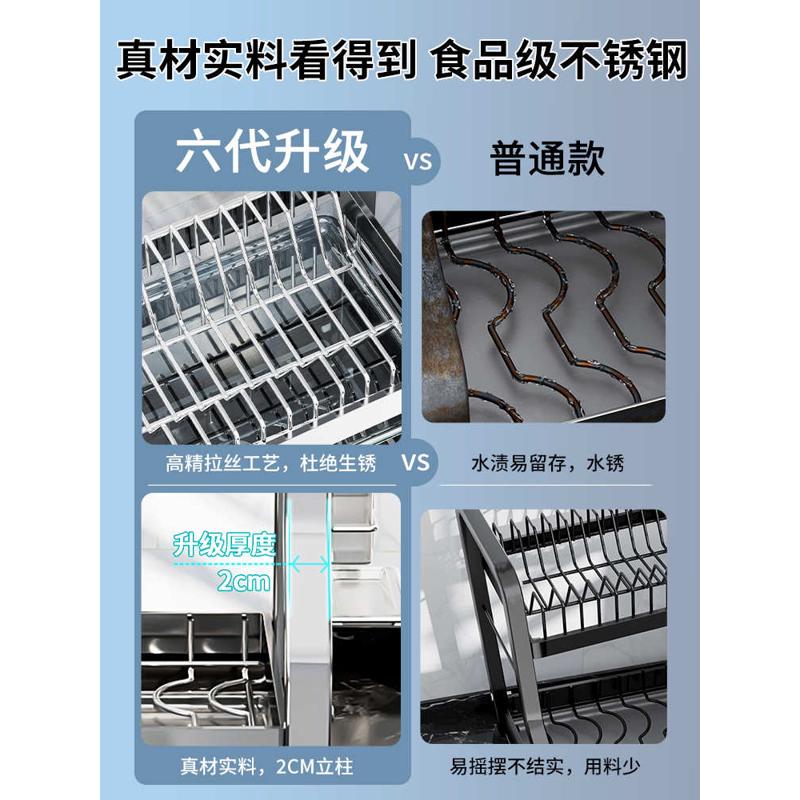 304不锈钢厨房碗碟置物架碗盘沥水架多功能放碗架碗筷收纳盒碗柜