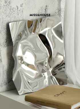 小西嘉斯堪的纳维亚无障碍豪华波浪图案托盘不锈钢入口钥匙储存托