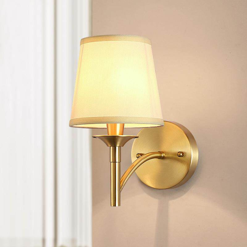 卧室床头壁灯全铜客厅美式轻奢主卧墙壁灯法式布艺高级感复古墙灯