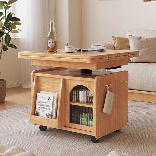实木升降茶几可移动推车边几茶桌家用客厅多功能沙发折叠餐桌两用