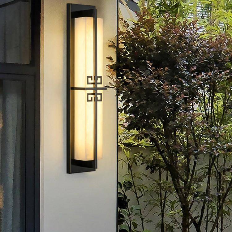 全铜新中式大门口户外壁灯别墅大门两侧柱子防水庭院中式仿云石灯