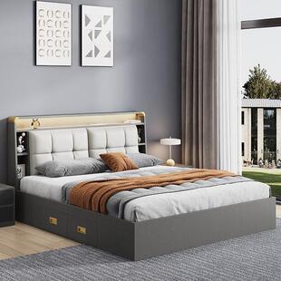 床现代简约榻榻米床架带收纳功能储物小房间气压高箱床1.8m双人床