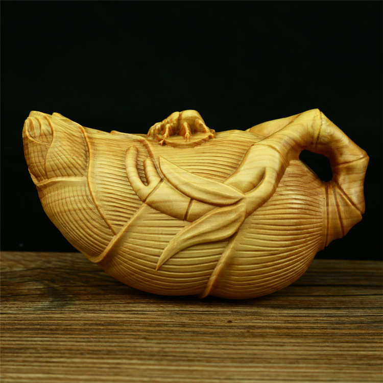 男士手把件随身小叶黄杨木雕招财茶壶文玩把玩实木质汽车挂件礼品