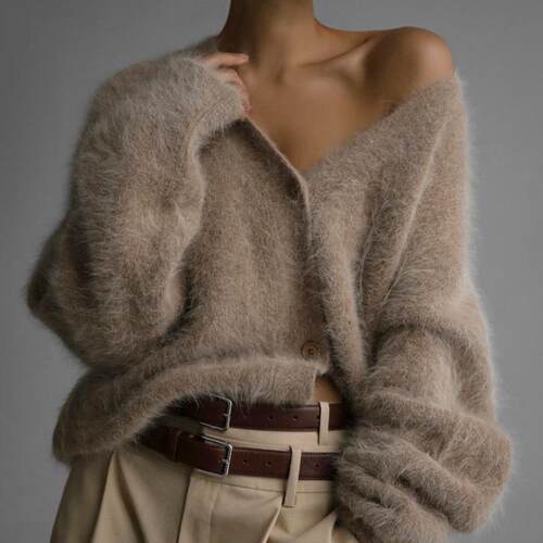BIGWIG faux fur button cardigan women's autumn sweater