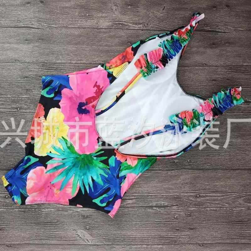 One-piece swimsuit for women with sexy ruffled digital open