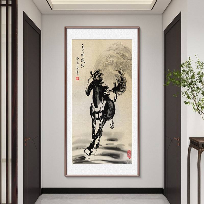 徐悲鸿马到成功客厅玄关装饰画 画办公室挂画 画书房茶室过道新中
