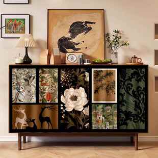 中古风高级感柜子遮挡帘储物柜橱柜置物架防尘遮丑布帘免打孔滑轨