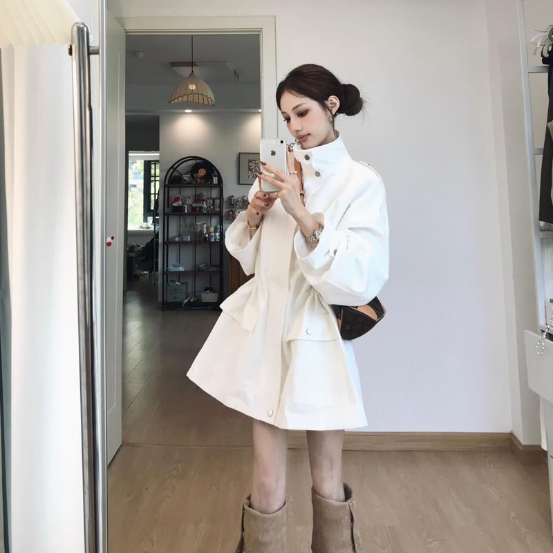 韩系白色立领风衣外套女2025新款巨好看今年流行爆款小个子中长款