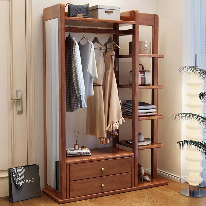 小户型带旋转挂衣衣帽架家用架新穿衣镜实木落地卧室可多功能中式