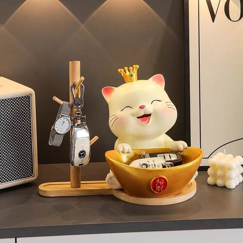 招财猫口迁入户钥匙收柜纳玄关786525摆件门鞋客厅家居装饰品乔新
