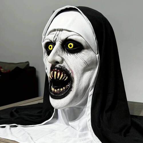 Creepy The Nun Mask Headpiece Cosplay Scary Latex Helmet Mas