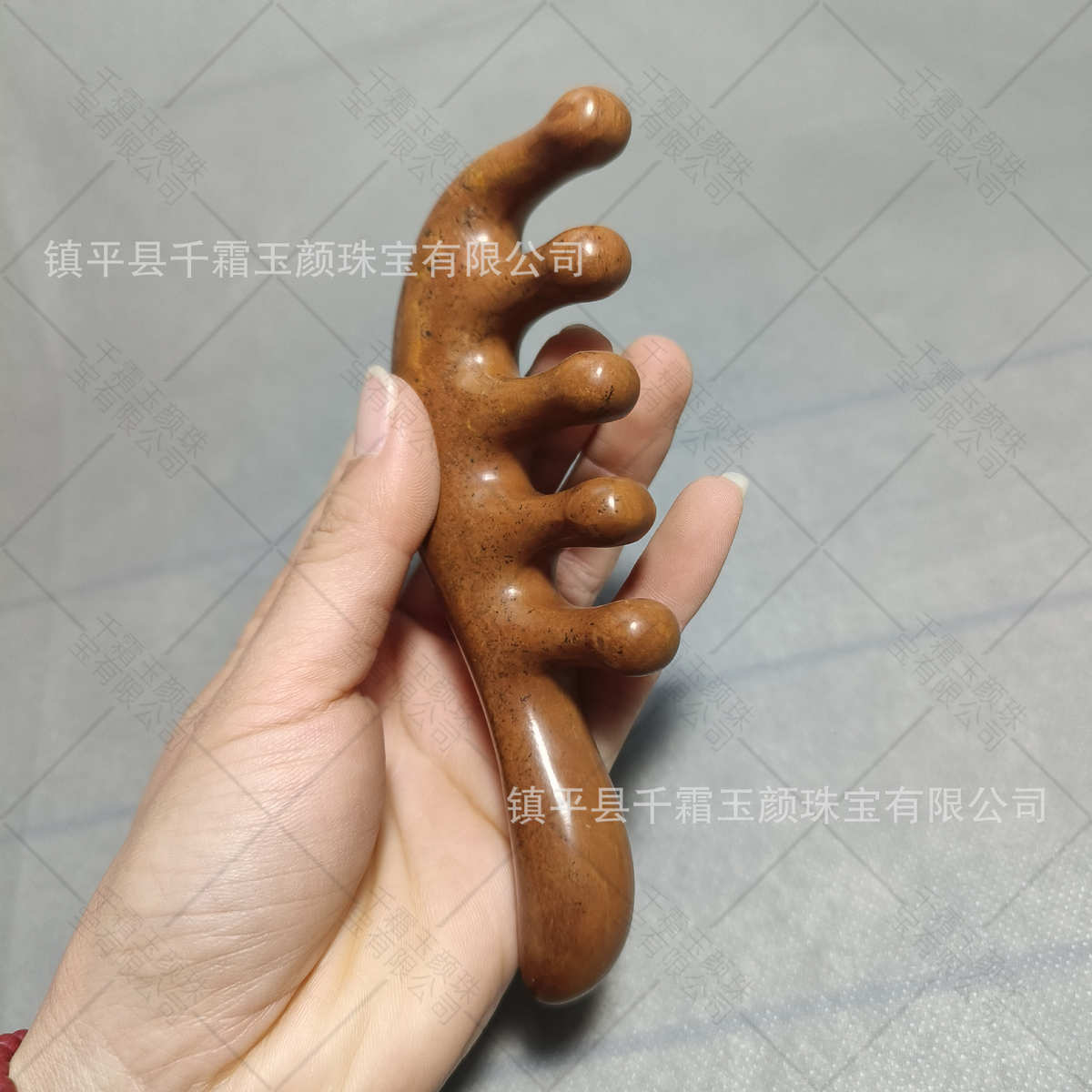 天然砭石六环石五齿按摩梳宽齿疏通头皮头部经络梳男女头疗刮痧板