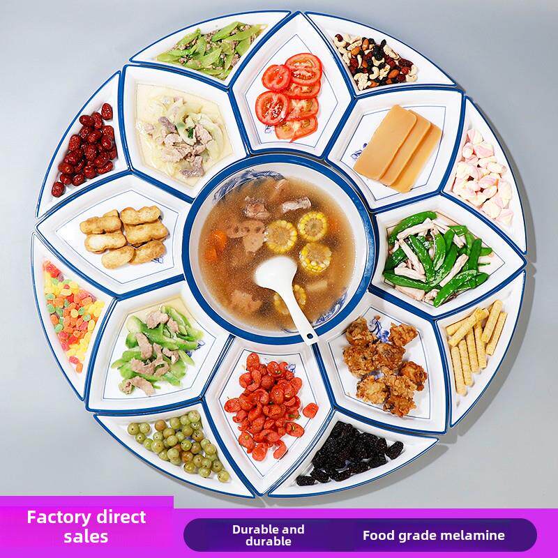 网红密胺团圆年夜饭组合火锅菜盘过年聚会家用圆桌大拼盘套装餐具
