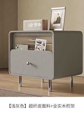 意式极储简XYK轻床奢木头柜简约现代法式实奶油风物柜黑色皮质床