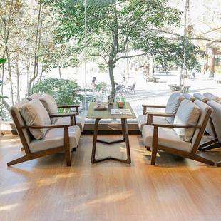 奶茶店酒吧桌椅组合实木咖啡厅餐桌民宿商用套装接待双人卡座沙发