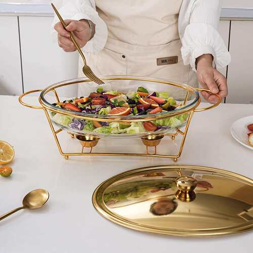 外贸跨境玻璃自助餐炉铁线架蛋形食物加热容器酒精炉chafing dish