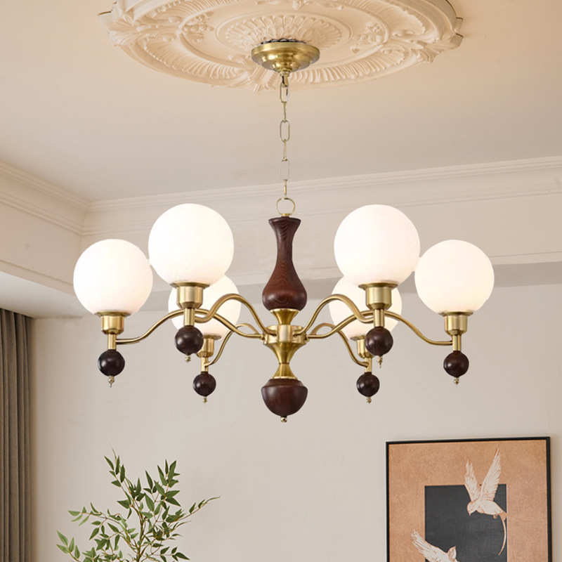 法式中古风魔豆客厅吊灯现代简约卧室灯奶油北欧胡桃木色餐厅灯具