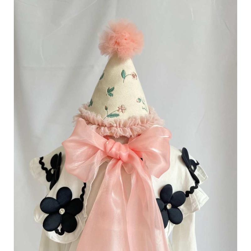 韩装饰帽纱纱订球ins帽带派对尖周岁系生日主题