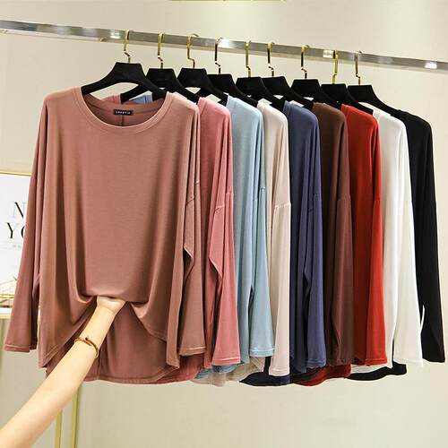 Long sleeved T-shirt for women, slim round neck, plus plus