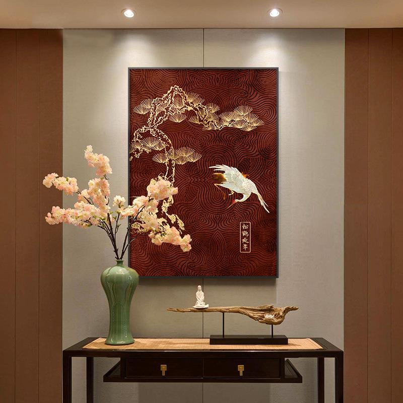 新款直销玄关走廊装饰画酒店宾馆别墅墙面入户客厅中厅堂仙鹤竖款