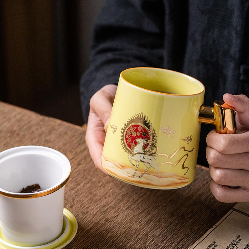 【瑞喆堂】一鹿高升陶瓷泡茶杯大容量茶水分离办公室送礼茶杯套装