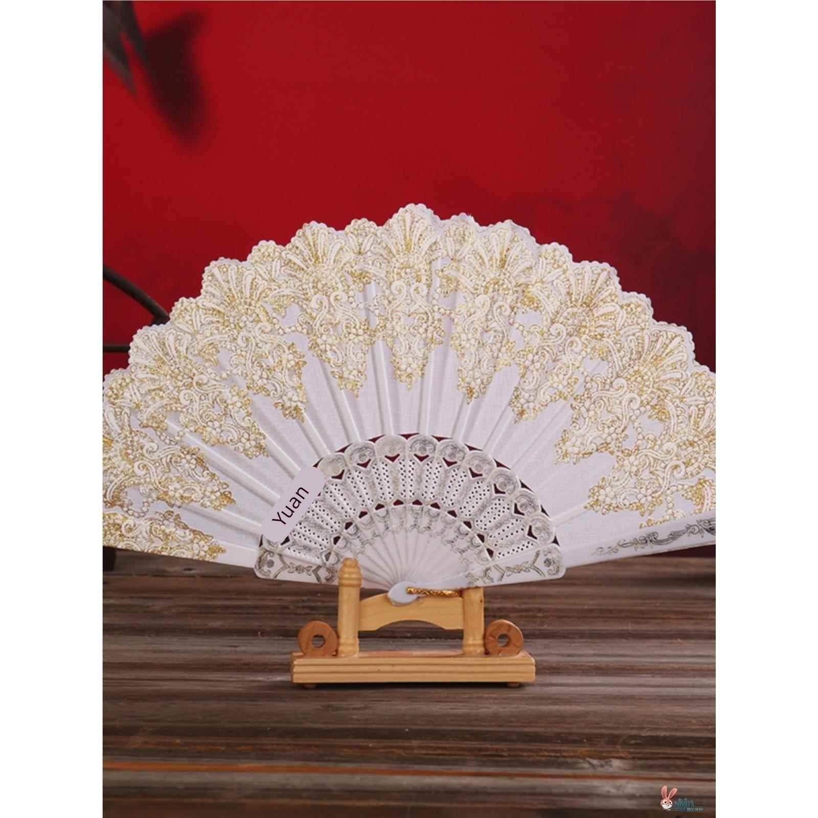 西班牙舞蹈扇子包邮Lolita手作蕾丝烫金折扇欧式花嫁华丽搞死茶会