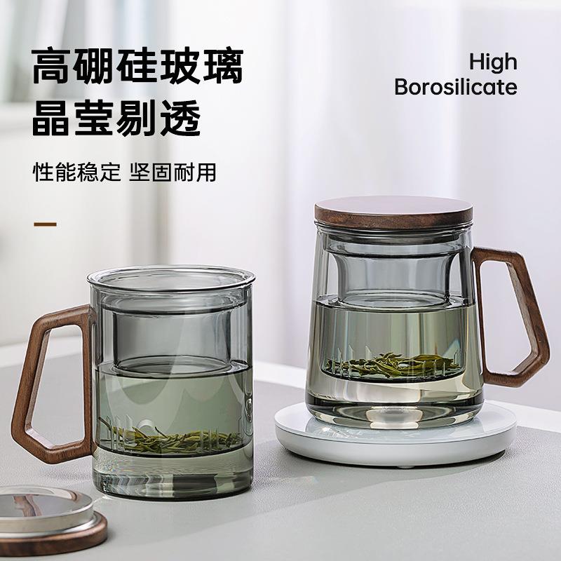 玻璃杯子茶杯加厚耐高温带过滤花茶杯带盖三件杯家用泡茶杯办公杯图片