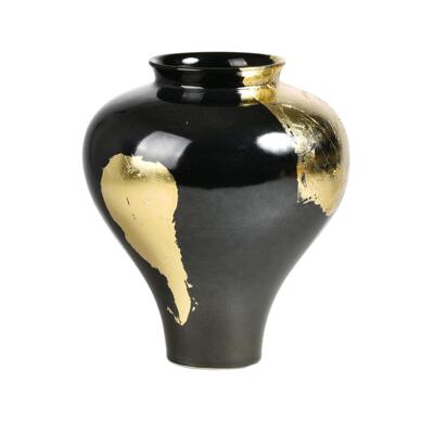 中式样板房手工新陶瓷摆所件室禅意装饰高档会RSK茶台黑金花瓶软