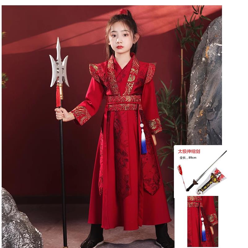 新款服苏风打梦花木兰古装武侠花木兰将女童唐装儿童军飞鱼国风演