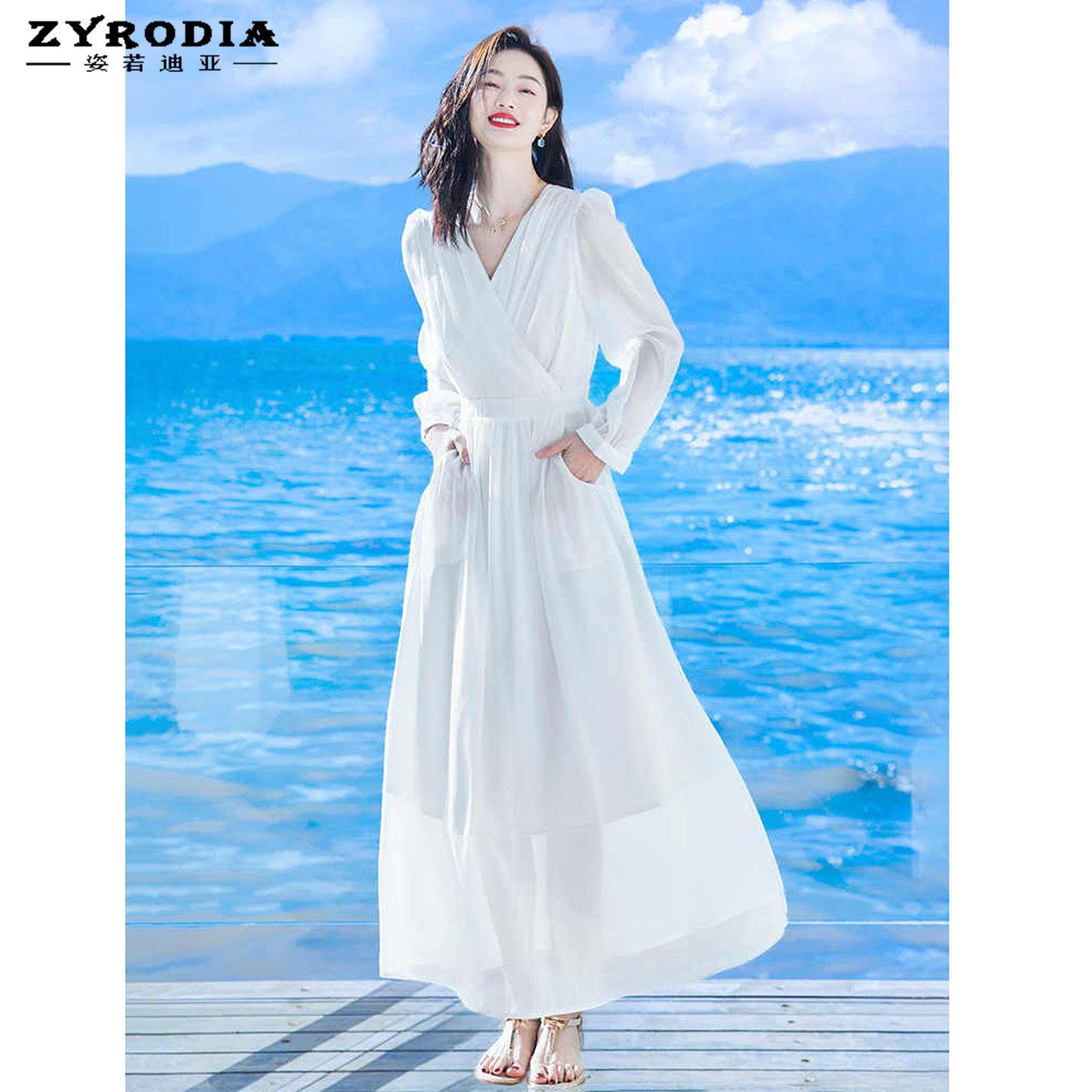 ZYRODIA2026新款法式仙女白色连衣裙显瘦气质长裙海边度假沙滩裙
