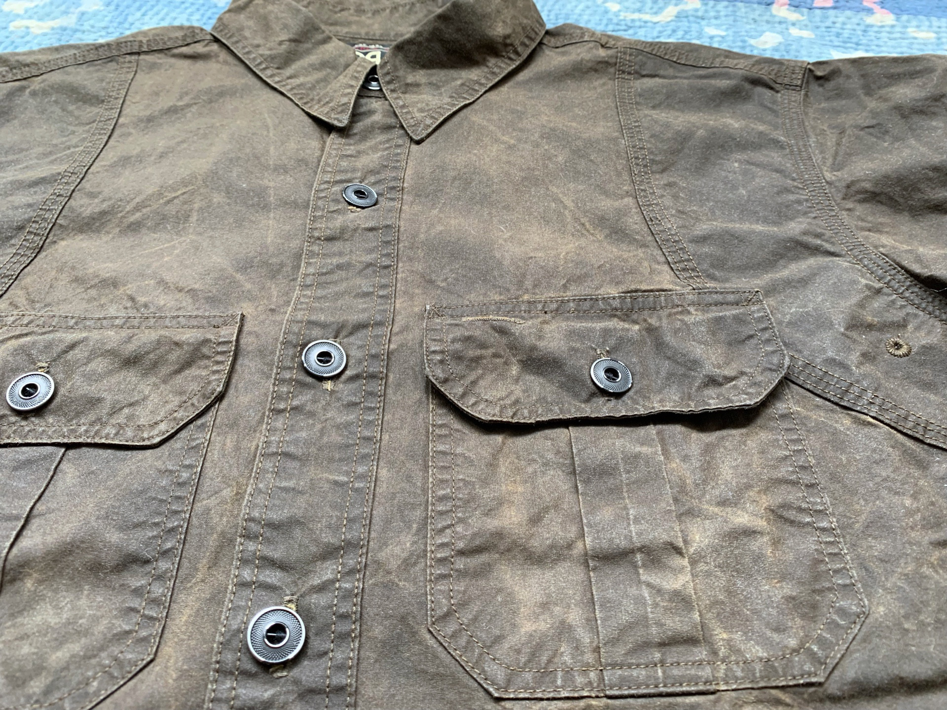 RRL Waxed Washed Distressed Denim Shirt — back