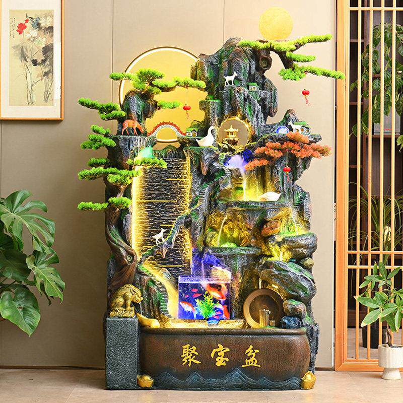 大型假山流水喷泉鱼缸客厅办公室内风水轮景观开 业风车循环水摆