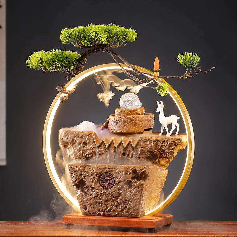 时来运转流水摆件循环水客厅玄关办公室招财陶瓷假山喷泉复古装饰