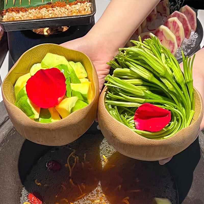 创意特色个性火锅店蔬菜餐具竹雕荷叶形碗新中式点心竹子碗竹根碗