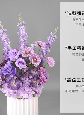 紫色婚庆地排花仿真绢花成品装饰花排舞台T台路引婚礼花艺迎宾区