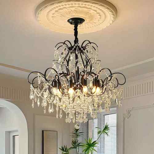 轻奢黑色水晶吊灯法式客厅灯新款餐厅大气宫廷风复古别墅灯