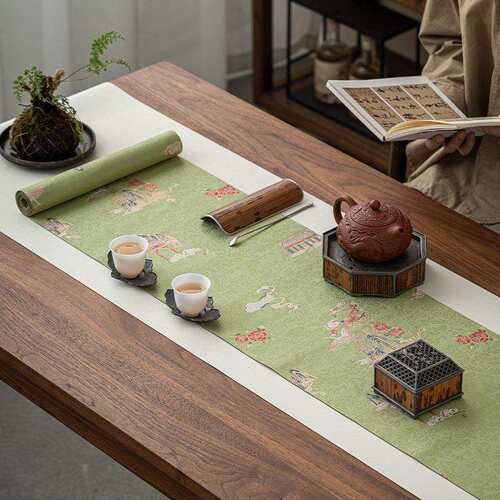 中式茶席防水香云纱桌旗中式茶台茶布艺茶桌垫禅意茶盘垫茶台桌布