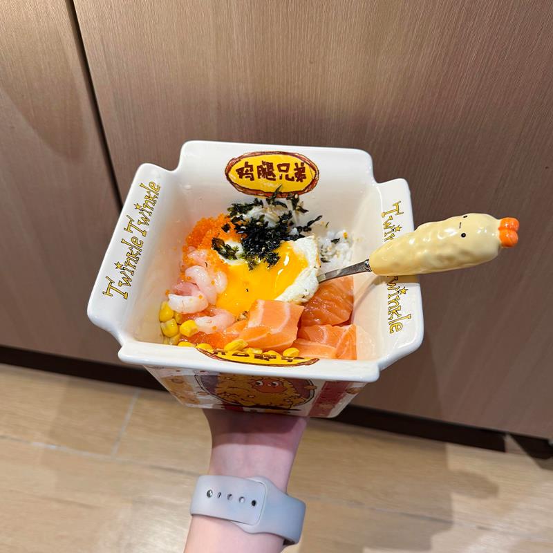 可爱小鸡勺子叉子不锈钢叉勺套装家用高颜值精致食品级陶瓷餐具女