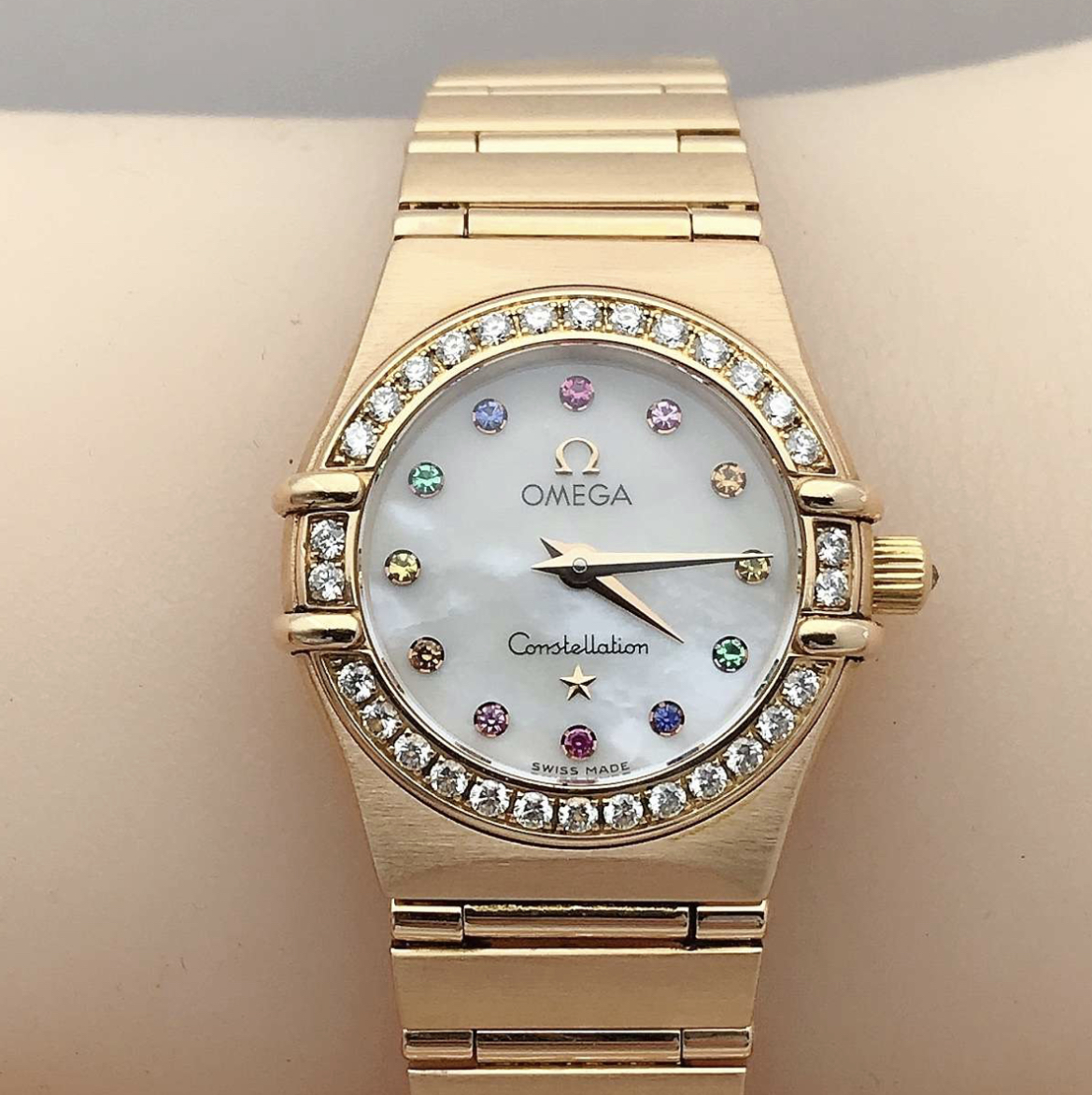 【公价10.02万】98新22mm欧米茄星座18k红金1152.79.00石英女表