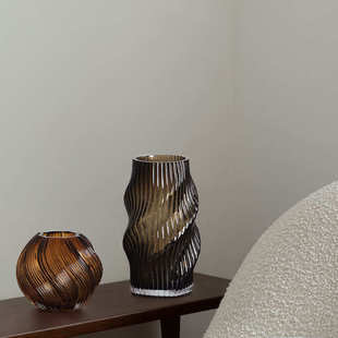 大秀家居棕色螺旋不规则扭曲水培玻璃花瓶现代家居装 饰品花器