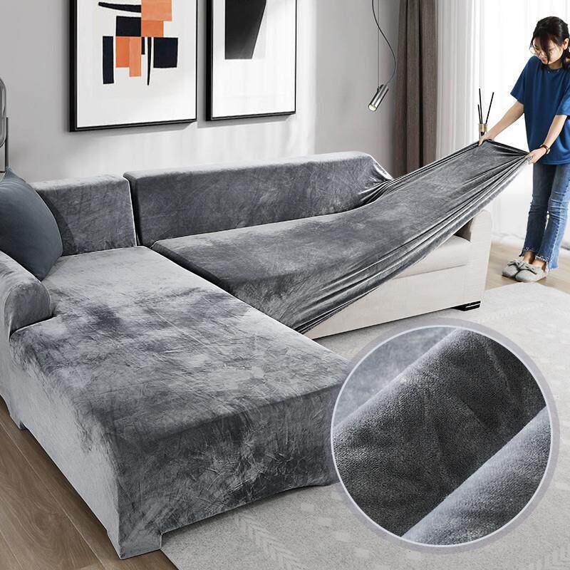 Velvet Plush L Shaped Sofa Cover For Living Room Elastic图片