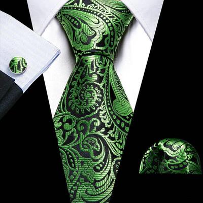Fashion Silk Men Tie Green Teal Blue Solid Paisley Striped P